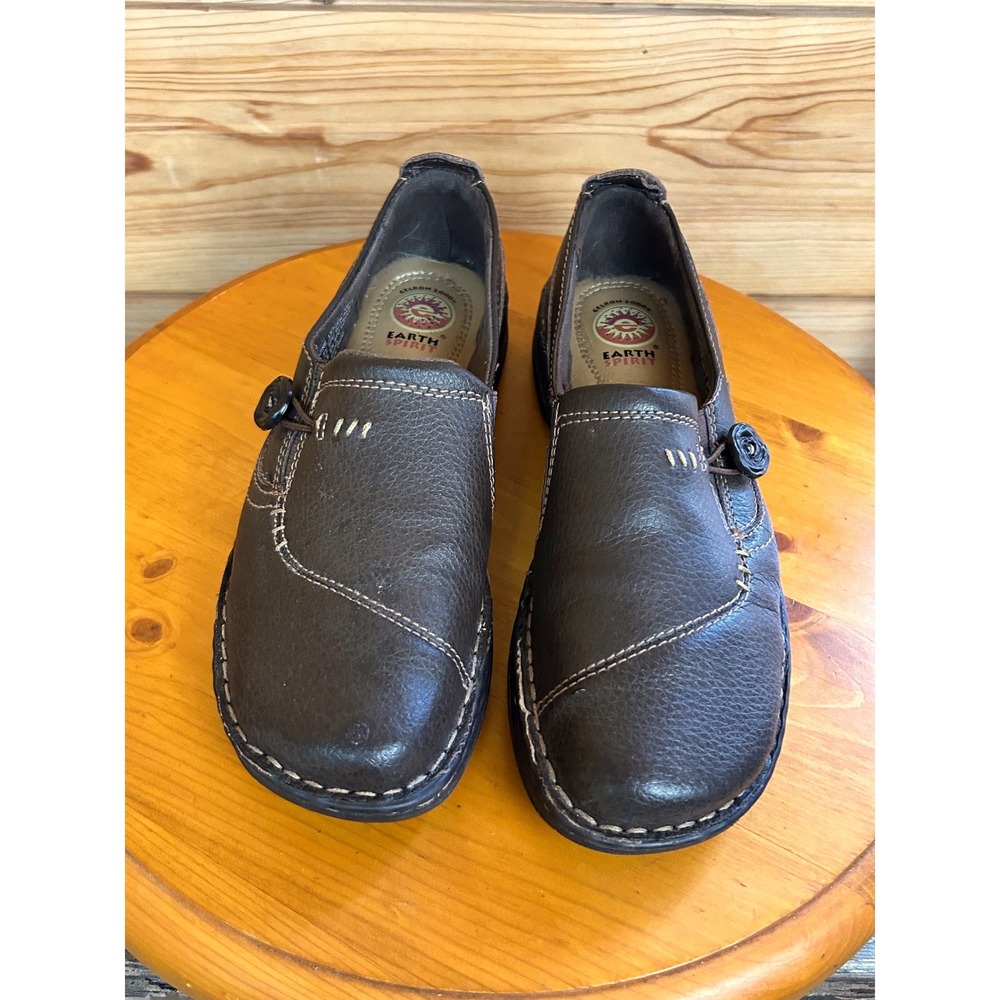 Earth Spirit Kenya-B‎ Womens 8.5 Brown Leather Slip On Loafers Gelron 2000 Comfy - Picture 2 of 9